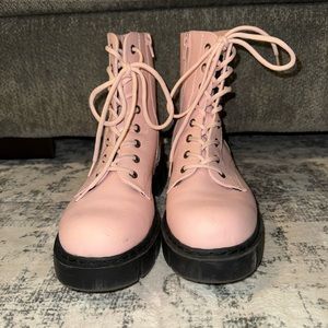 Baby pink combat boots